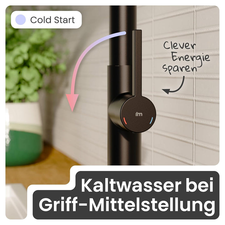 instmaier Cassia | Küchenarmatur mit herausziehbarem Auslauf | schwarz matt | Wasserhahn Küche 360°