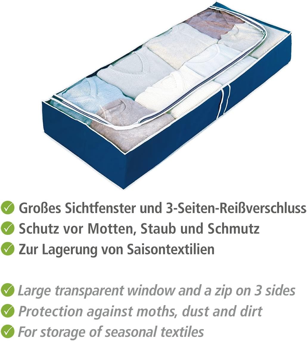 WENKO Unterbettkommode Air, 4er Set, Aufbewahrungstaschen mit Sichtfenster & 3-Seiten-Reissverschlus