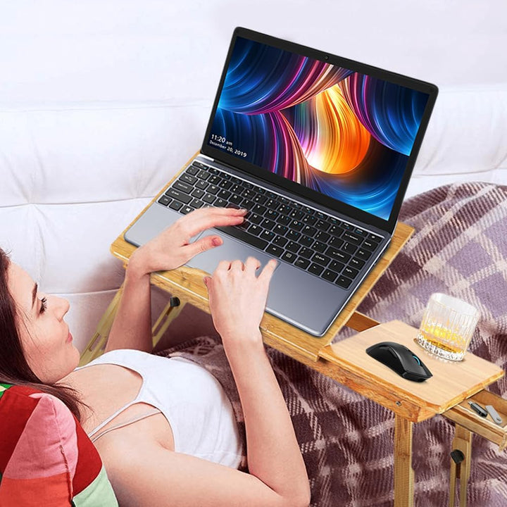 Klappbarer Betttisch aus Bambus für Laptop, neigbar, Computertisch mit einer kleinen Schublade, Lapt
