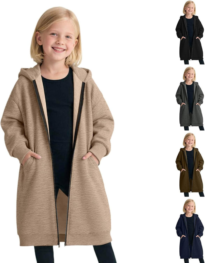 Hoodie Jacke Mädchen mit Reissverschluss Lang Kapuzenpullover Strickjacke Einfarbig Locker Sportjack