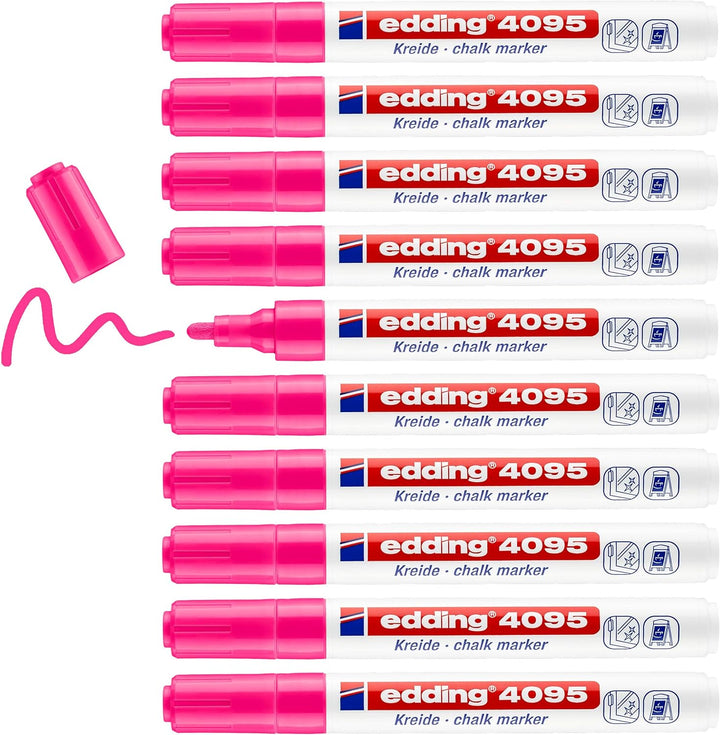 edding 4095 Kreidemarker - neon-pink - 10 Kreidestifte - Rundspitze 2-3 mm - Kreidestift für Tafel a