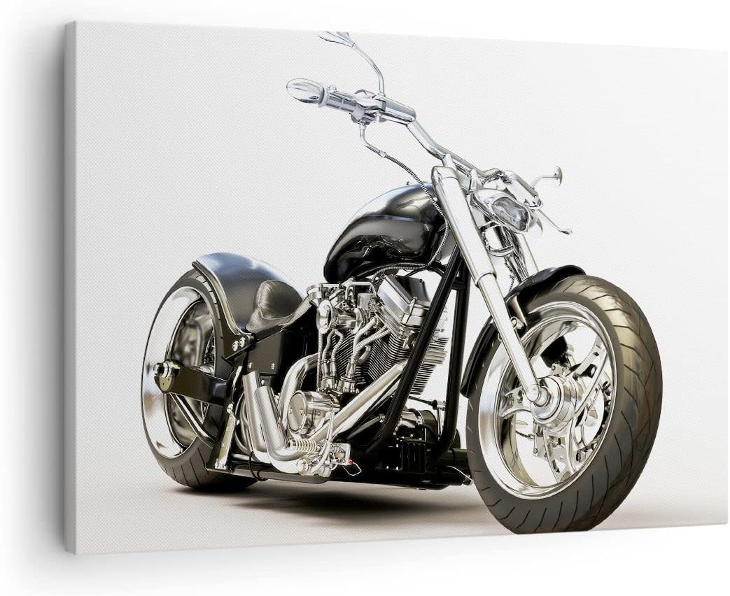 Bilder auf Leinwand Motorrad Motor Geschwindigkeit Chrom Leinwandbild 70x50cm Wandbilder Dekoration