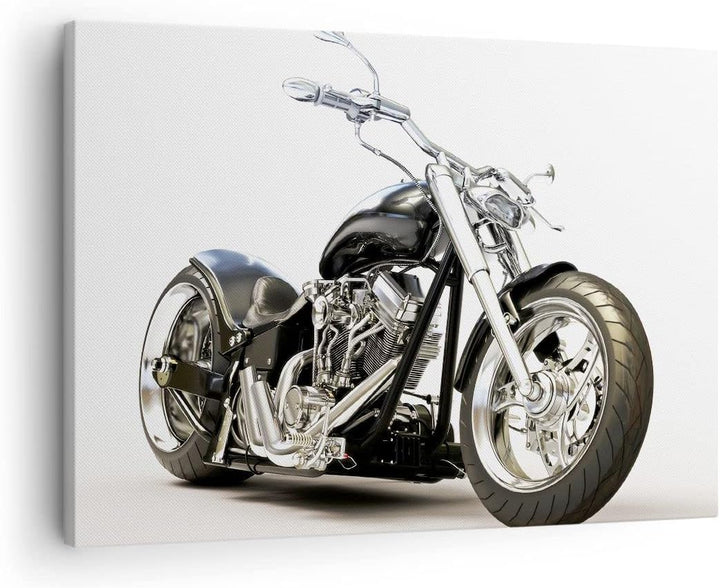 Bilder auf Leinwand Motorrad Motor Geschwindigkeit Chrom Leinwandbild 70x50cm Wandbilder Dekoration
