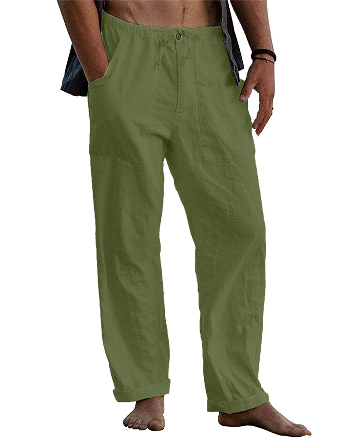 LVCBL Leinenhose Herren Sommer Herbst Lose Lässige Leinenhose mit Taschen Elastischer Bund M Grün, M