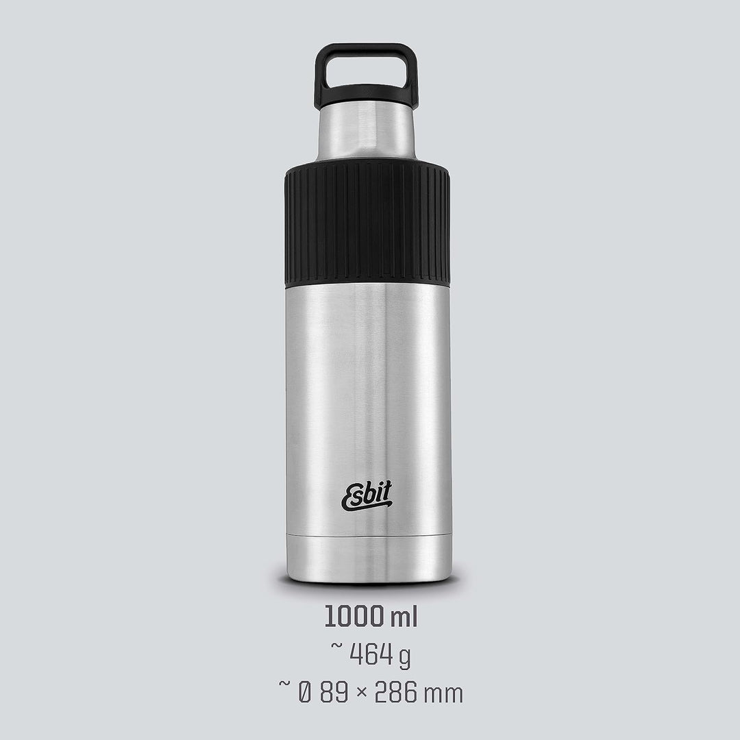 Esbit Isolierflasche Sculptor - Edelstahl Trinkflasche 1000 ml mit Manschette - für warme und kalte