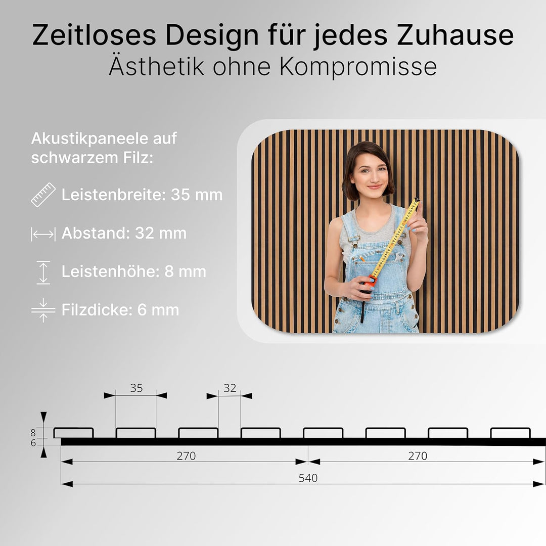 wohnartig® Akustikpaneele SPAZIO 1,404m² – 260cm x 54cm* Set – (Set = 2Stück 260cm x 27cm) | Farbe: