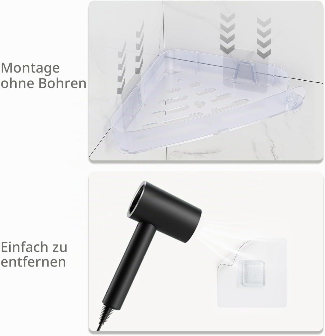 Sotfamily Plastik Duschablage ohne Bohren Ecke (Nur Für 90°), 4 Stück Duschregal Badregal ohne Bohre