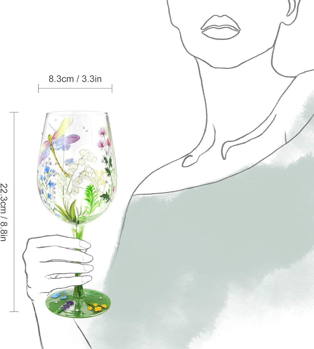 NymphFable Weingläser Bunt Libellen Blumen Rotweingläser 15 oz Neuheit Geschenk für Geburtstage, Hoc