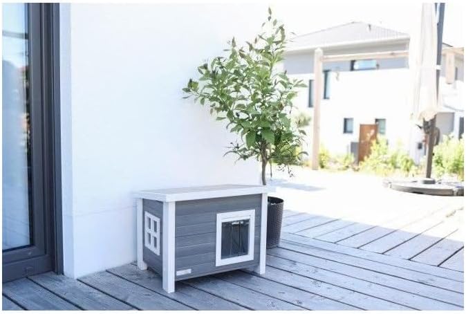 Kerbl ECO-Katzenhaus „Eli“, ECO-Recyclingmaterial, 60% Kunststoff / 40% Holz, Aufklappbares Dach, We