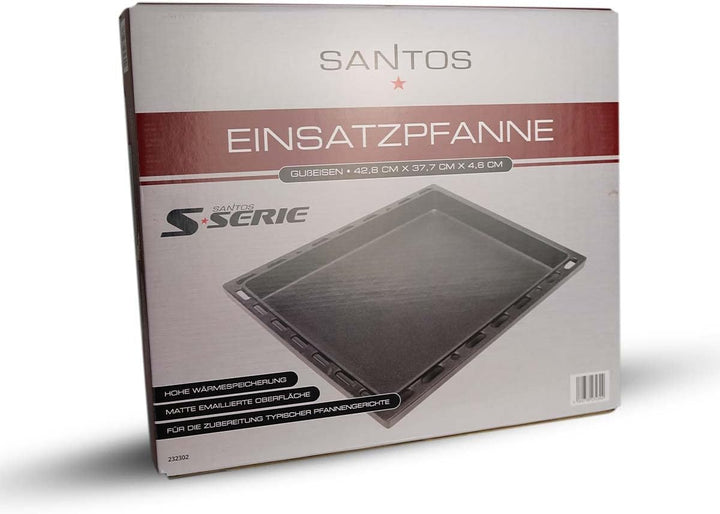 SANTOS einsetzbare Guss Grillpfanne/Einsatzpfanne - Gusseisen Grill Plancha - 37,7x 42,8x4,6cm - SAN