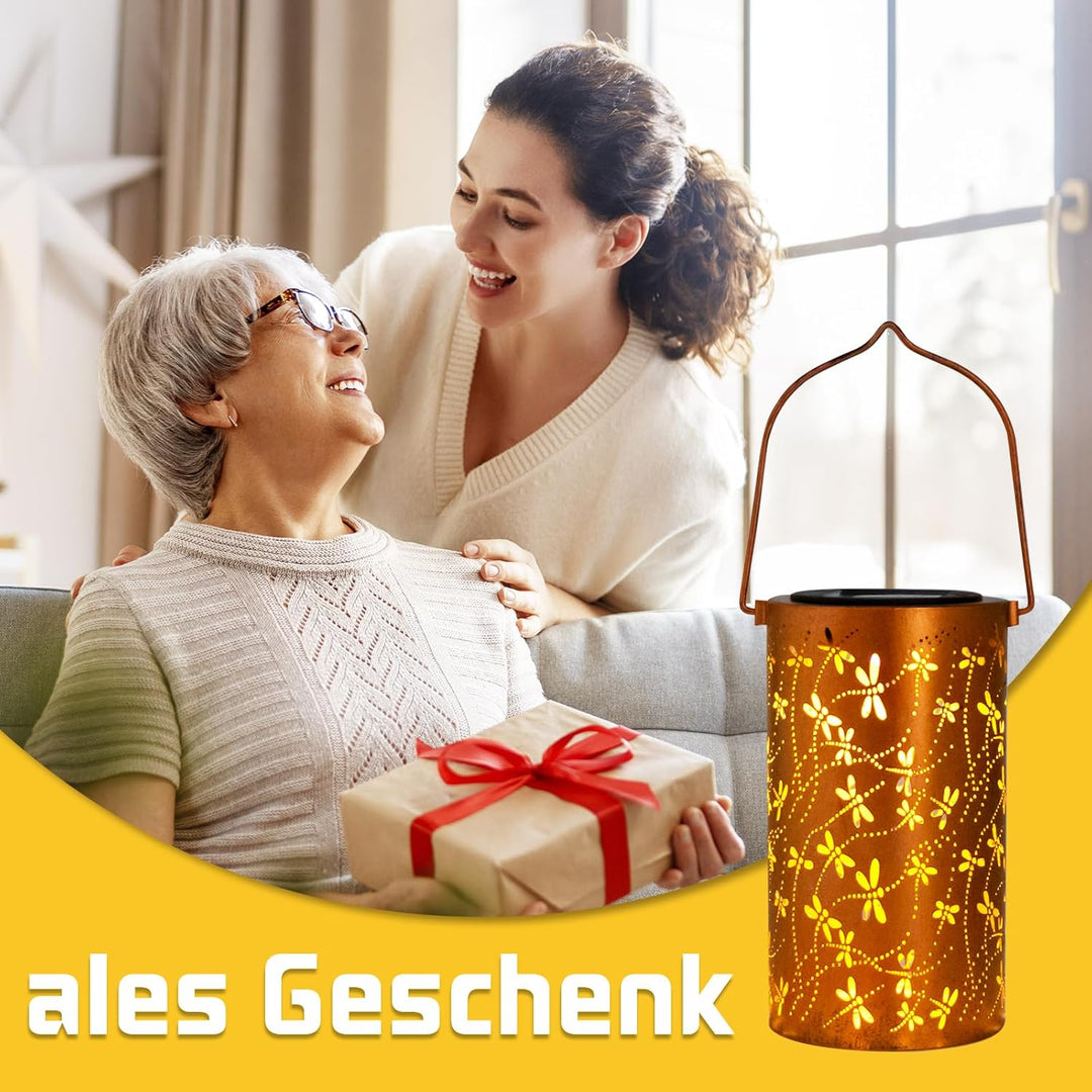 Solar Laternen Outdoor Hängelaternen, Libelle ausgehöhlte Metall-Dekolaterne, wasserdichte LED Dekol
