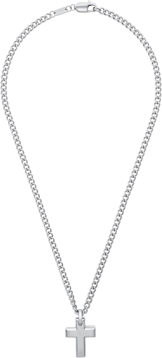 s.Oliver Kette mit Anhänger Edelstahl Herren Halsschmuck, 50 cm, Silber, Kreuz, Kommt in Schmuck Ges