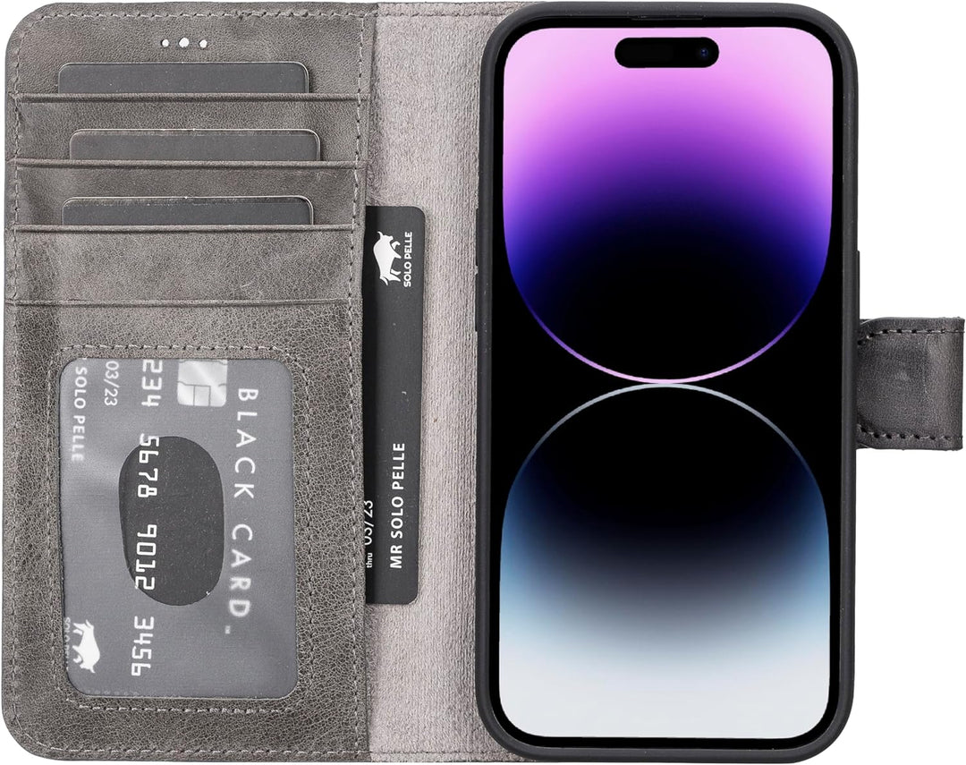 Solo Pelle Lederhülle kompatibel für iPhone 15 Pro in 6.1 Zoll abnehmbare Hülle (2in1) inkl. Kartenf