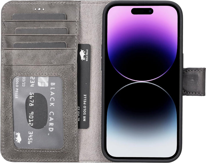 Solo Pelle Lederhülle kompatibel für iPhone 15 Pro in 6.1 Zoll abnehmbare Hülle (2in1) inkl. Kartenf