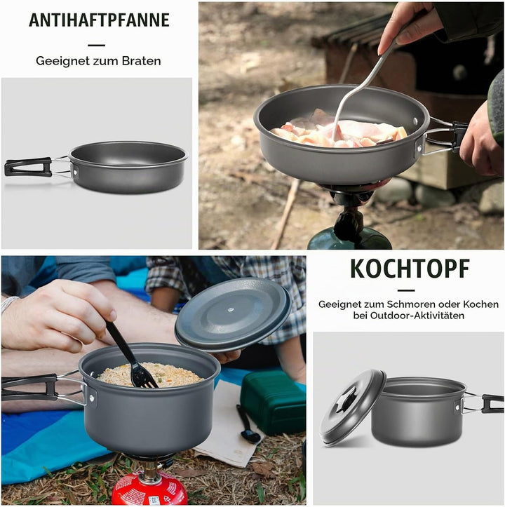 Lixada Camping Kochgeschirr Set Camping Topf Outdoor Geschirr Set Kochtopf Set mit Aufbewahrungstasc