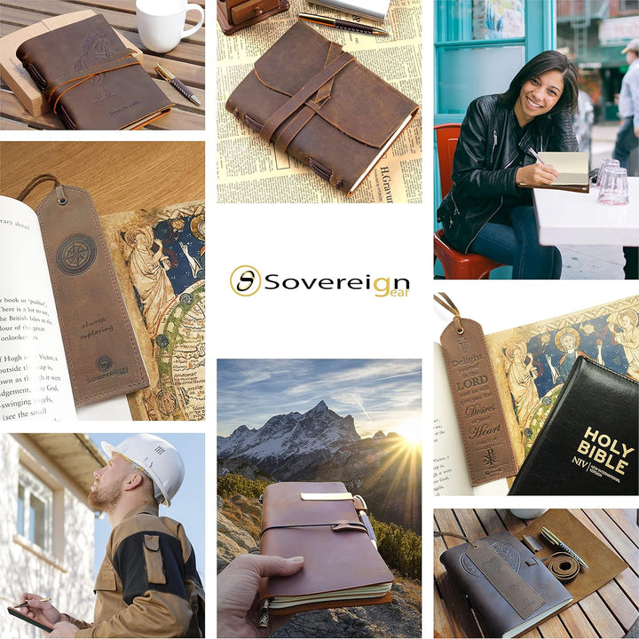 Leder Tagebuch Notizbuch Journal Geschenk Set mit Antik Leder Lesezeichen + Stift, handgefertigt Sch