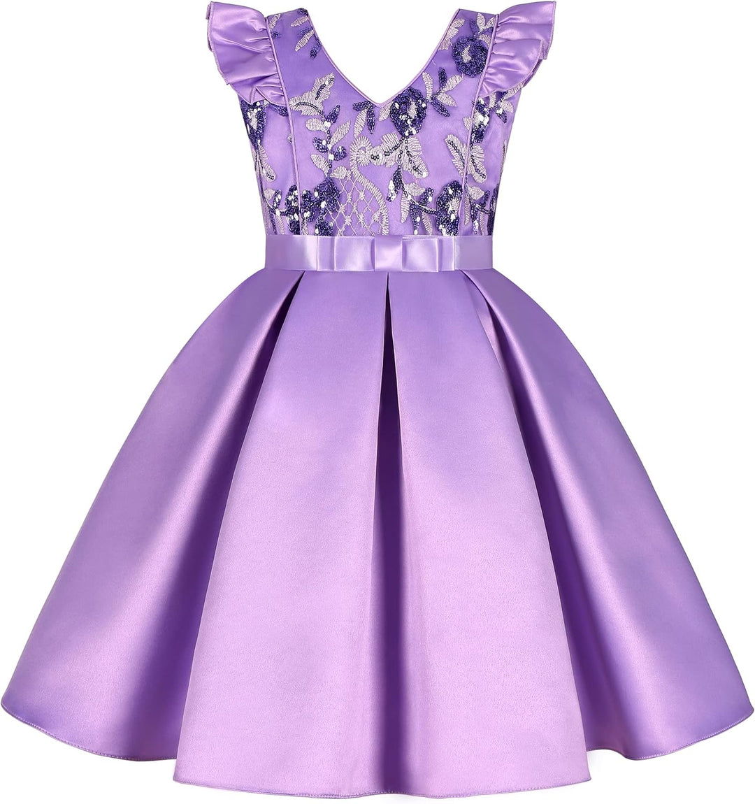 BUNNY LULU Mädchen Kleid mit schräger Schulter, Brautjungfer, Hochzeit, Prinzessin, Kinder, Schleife