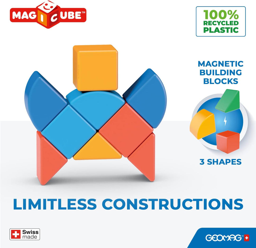 GEOMAG - MAGICUBE - 9 Magnetische Bausteine Rot/Orange/Blau - Pädagogisches Spielzeug Für Kinder Ab