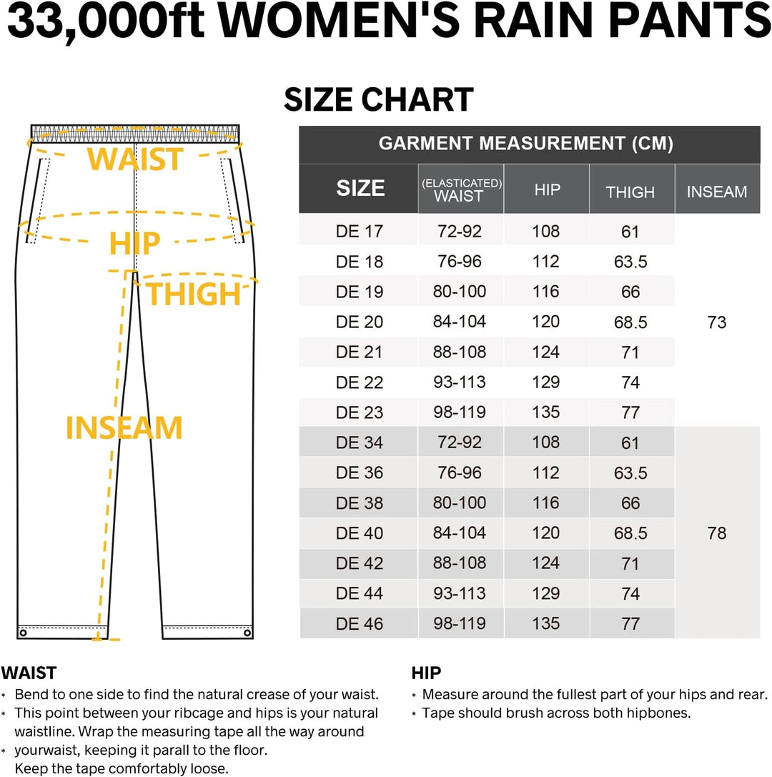 33,000ft Regenhose Damen Wasserdicht Atmungsaktive Fahrrad Überziehhose Leichte Wanderhose Winddicht