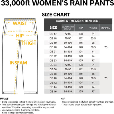 33,000ft Regenhose Damen Wasserdicht Atmungsaktive Fahrrad Überziehhose Leichte Wanderhose Winddicht