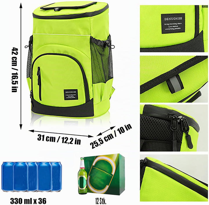 XIUWOUG 33L Kühltasche Gross, Wasserdichten Isolierter Rucksäcke Cooler Bag, Kaltes Bier Picknick Ru