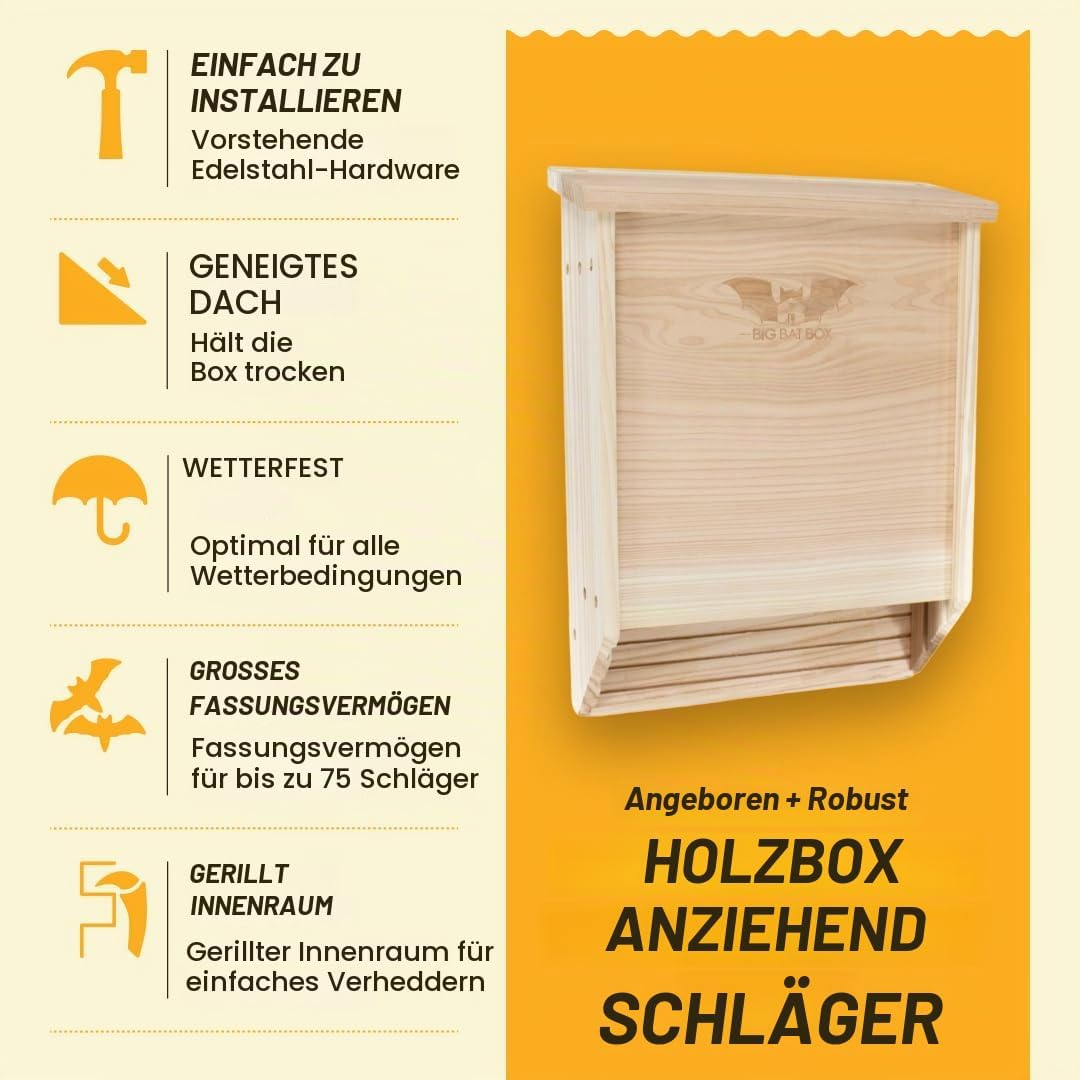 WildYard 2-Kammer Zedernholz-Fledermaushaus für Draussen - Schlafplatz für 75 Fledermäuse - Zedernho