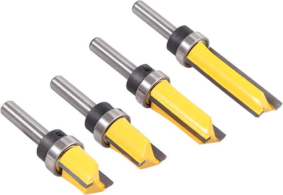 AUTOUTLET 4pcs Bündigfräser mit 8mm Schaft, Kopierfräser Oberfräser Nutfräser Stabfräser, aus Stahl,