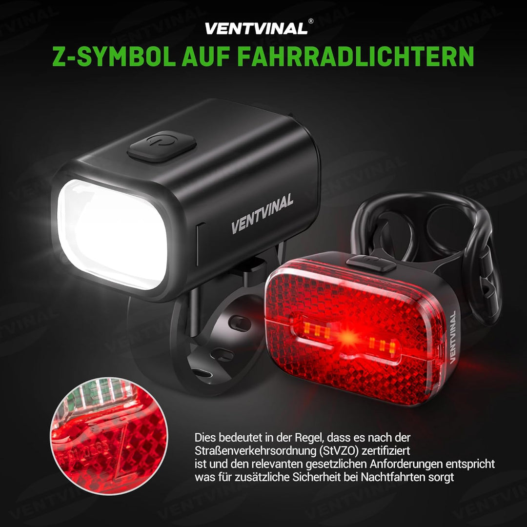 Fahrradlicht Set USB Aufladbar,Stvzo Zugelassen Fahrradlicht Vorne und Rückstrahler mit Reflektor,3