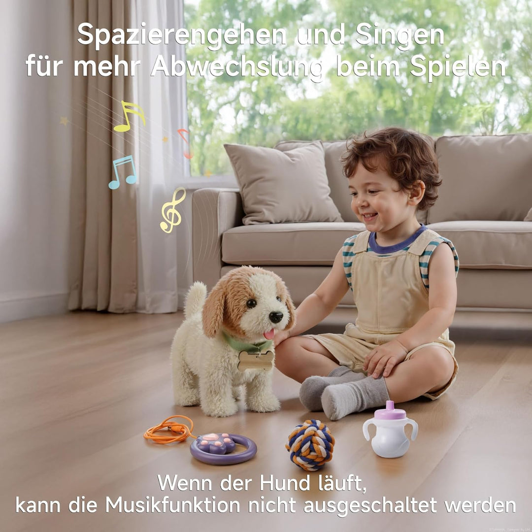 OR OR TU Spielzeug Hund der Läuft und Bellt, Realistisches Interaktives Hund Spielzeug Kinder Plüsch