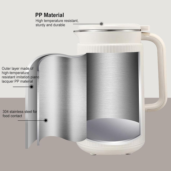Nussmilchmaschine, 1200ml Pflanzenmilchbereiter mit 48 Klingen, LED Anzeige, 8 Stunden Warmhaltefunk