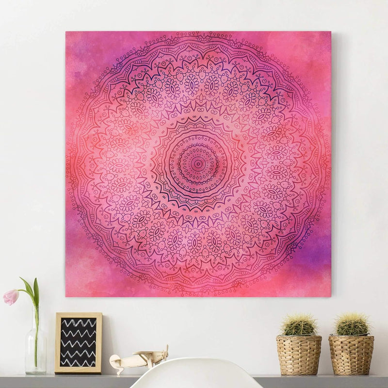 Bilderwelten Leinwandbild Aquarell Mandala Pink Violett Quadrat 1:1 30 x 30cm Recycled Canvas 30cm x