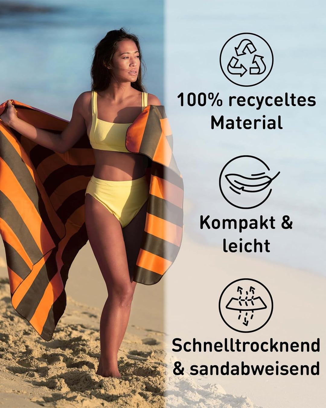 Fit-Flip Strandtuch XXL aus Mikrofaser - leicht und schnelltrocknend - 100% recyceltes Strandhandtuc
