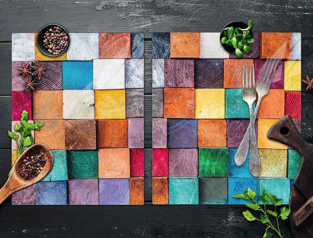TMK ArtDeko Herdabdeckplatte 2 Teilig 40x52 + 45x52 cm - Spritzschutz Herdabdeckung – Herdschutz aus
