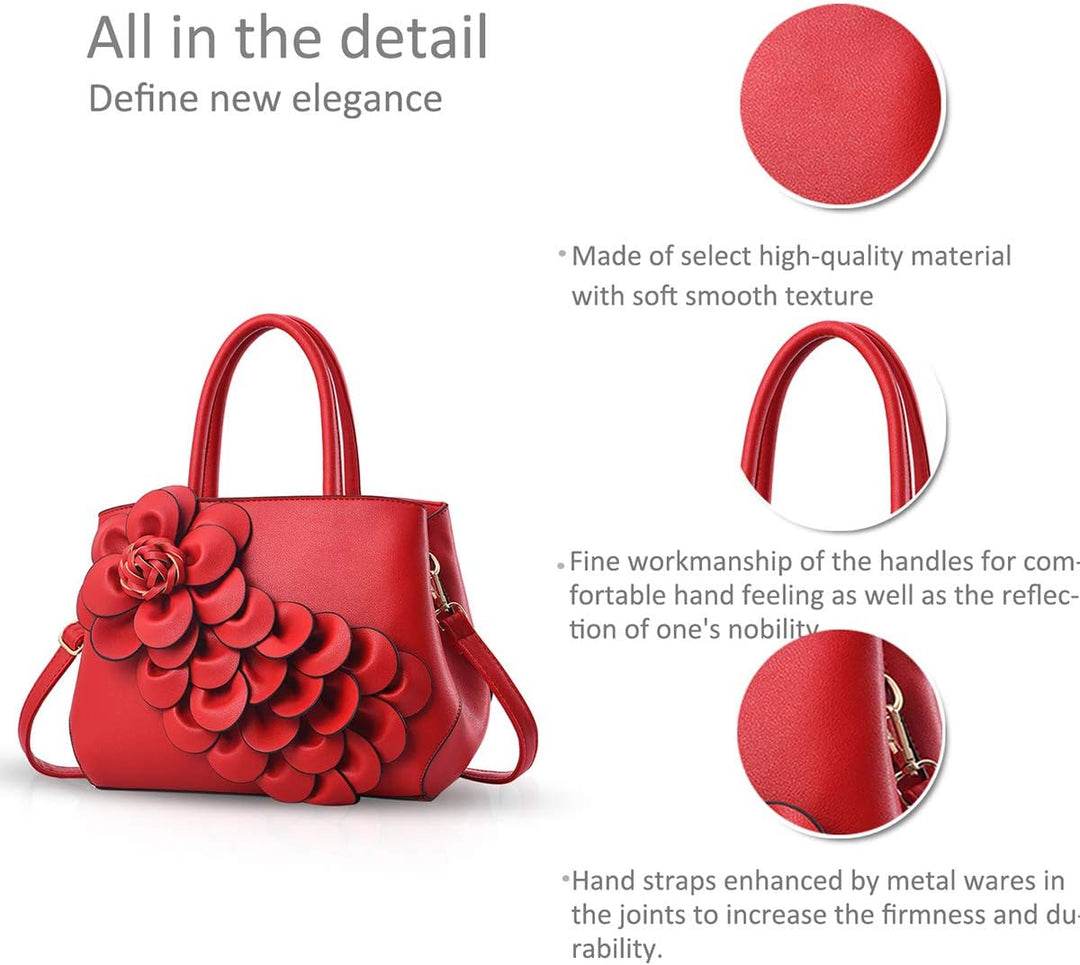NICOLE & DORIS Umhängetasche Umhängetasche Handtasche Blumenmotiv für Damen Rot, Rot