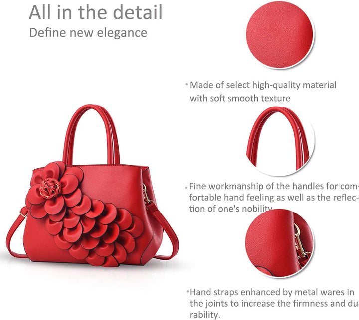 NICOLE & DORIS Umhängetasche Umhängetasche Handtasche Blumenmotiv für Damen Rot, Rot