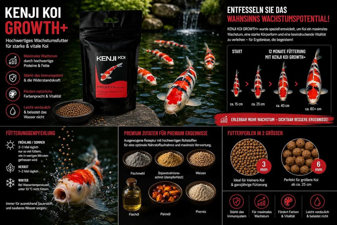 KENJI KOI Growth+ Koifutter 5kg 3mm Wachstumsfutter für den Koi | Schwimmendes Koifutter mit hochwer