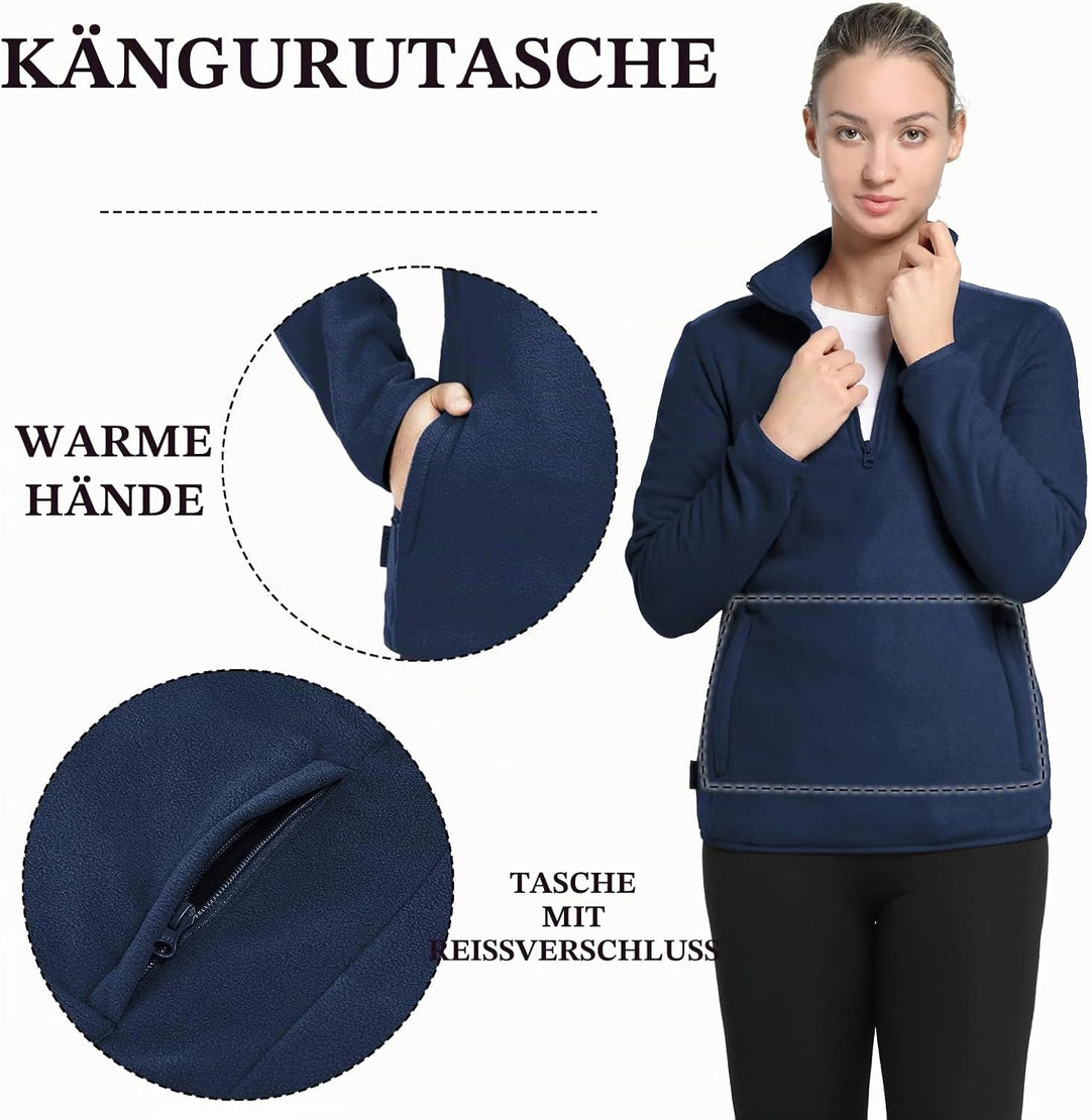 33,000ft Damen Fleece Pullover mit Halbreissverschluss Stehkragen Fleecepullover Sweatjacke Winter W