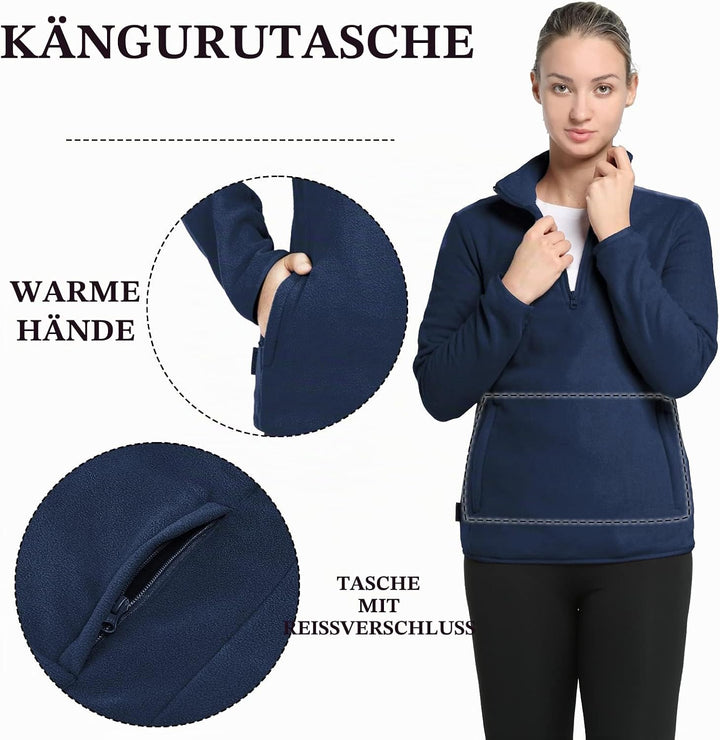 33,000ft Damen Fleece Pullover mit Halbreissverschluss Stehkragen Fleecepullover Sweatjacke Winter W