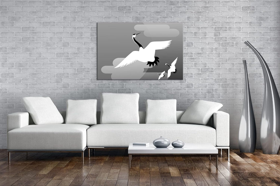 deyoli zauberhafte Kraniche Format: 80x60 Effekt: Schwarz&Weiss als Leinwandbild, Motiv fertig gerah