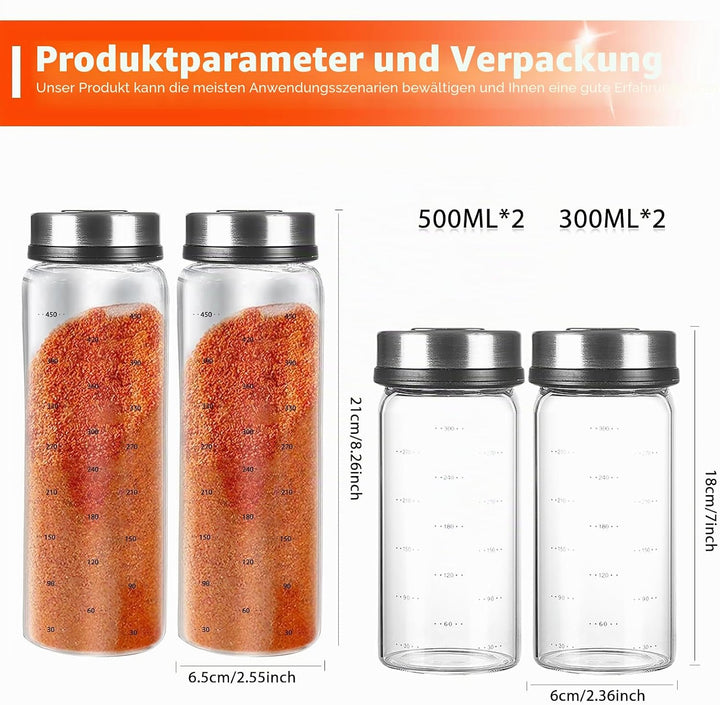 WIYETY 4 Stück Gewürzgläser Mit Drehdeckel, Gewürzdosen aus Borosilikatglas, Gewürzstreuer Glas mit