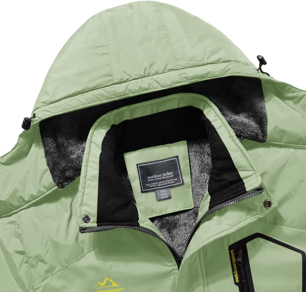 KEFITEVD Herren Skijacke Atmungsaktiv Warm Gefüttert Winterjacke mit Abnehmbarer Kapuze Snowboardjac