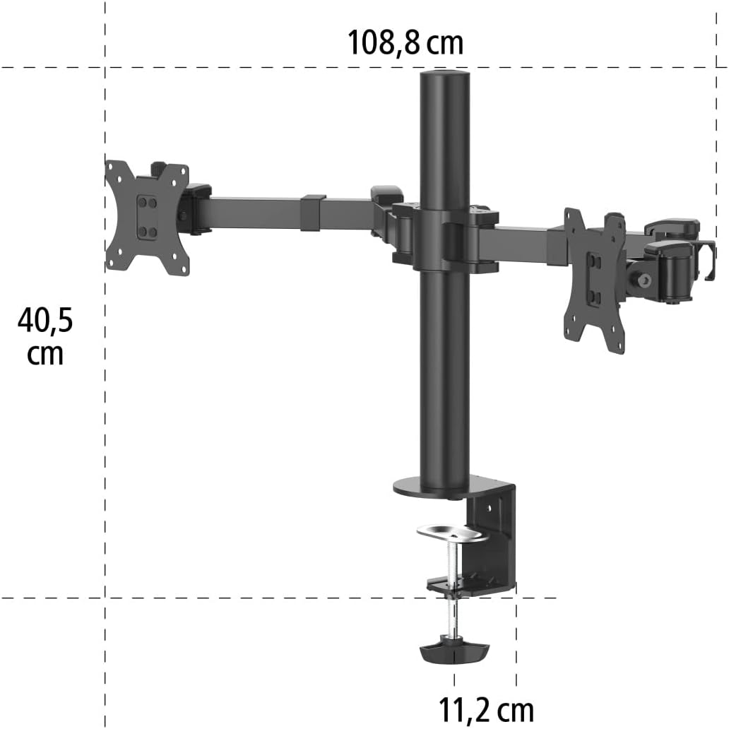 Hama Monitorhalterung für 2 Monitore 13 – 35 Zoll (Monitorhalter höhenverstellbar bis 40 cm, schwenk
