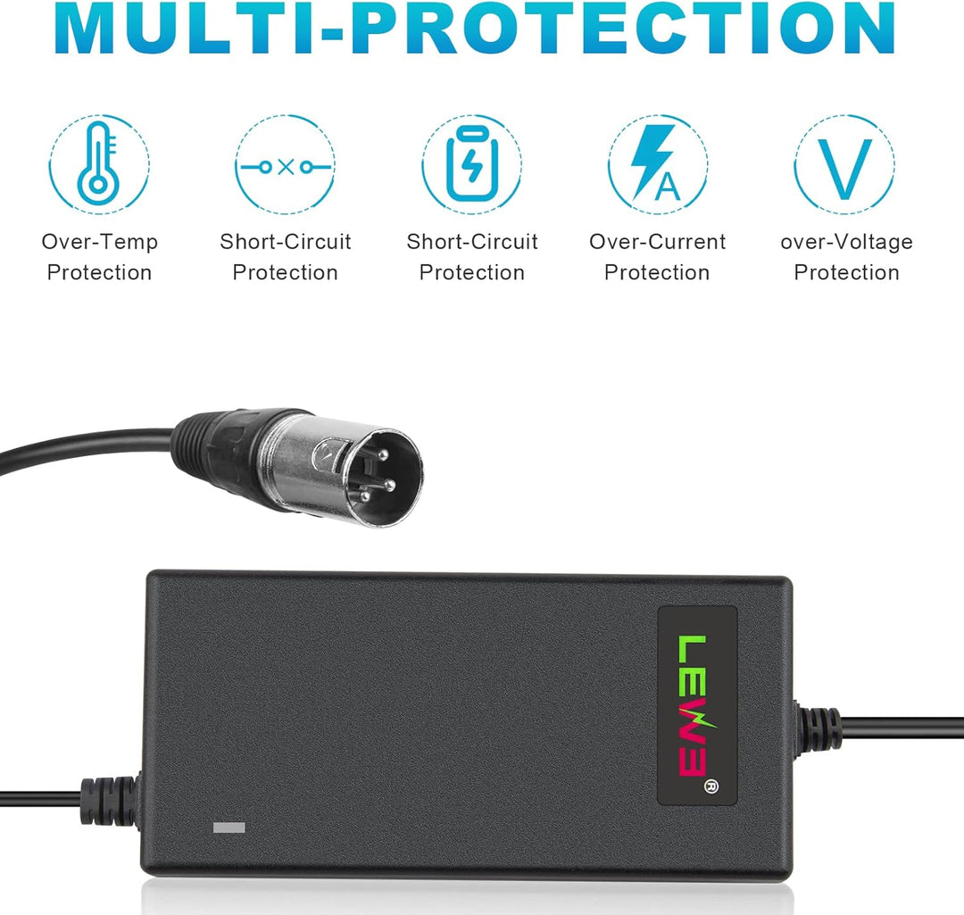 54.6V 48V 2A E-Bike Ladegerät Ladekabel für 48V Akku mit 3pin XLR Stecker für Elektroroller Elektris