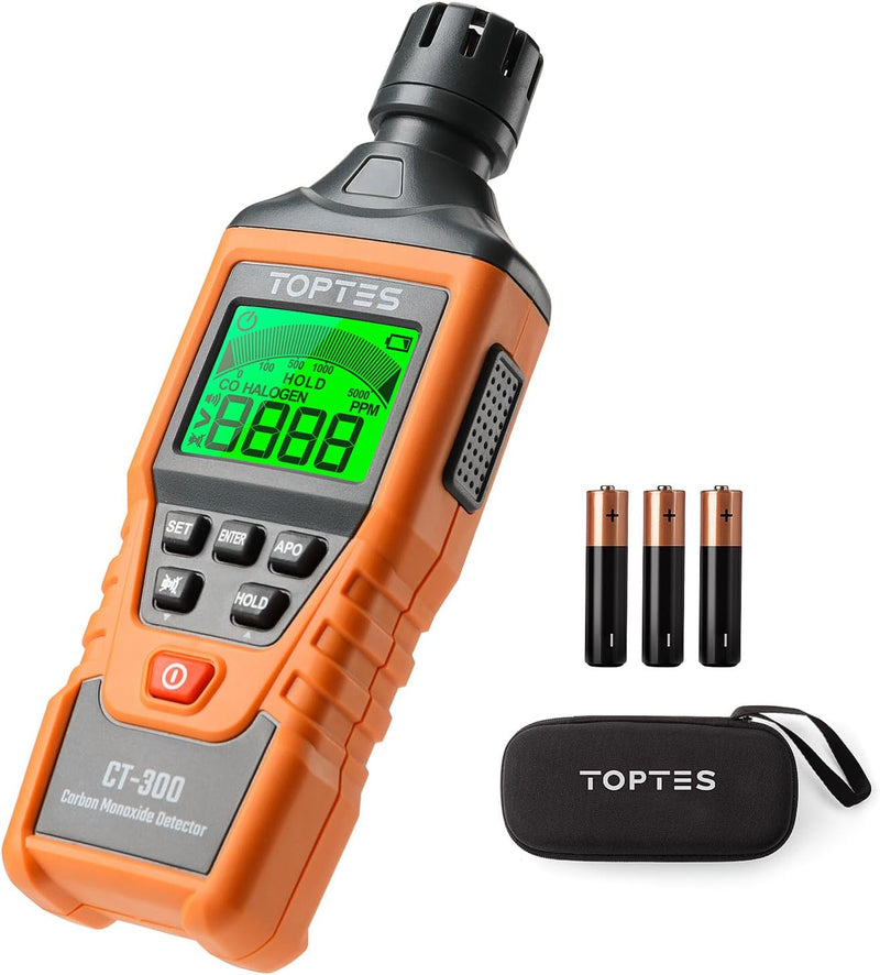 TopTes CT-300 Tragbarer CO-Detektor, CO-Detektor mit akustischem und optischem Alarm, 0-5000PPM, hin