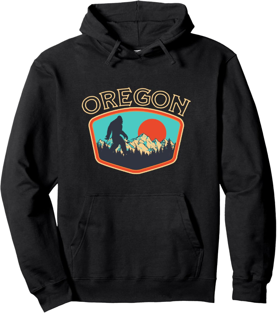 Oregon Bigfoot Vintage Outdoor Badge Retro Style Graphic Pullover Hoodie