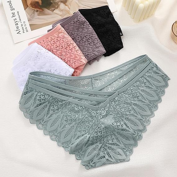 ALL OF ME 6er Pack Brazilian Slips Damen Spitze Unterhosen Sexy Unterwäsche Dessous Frauen Panties B