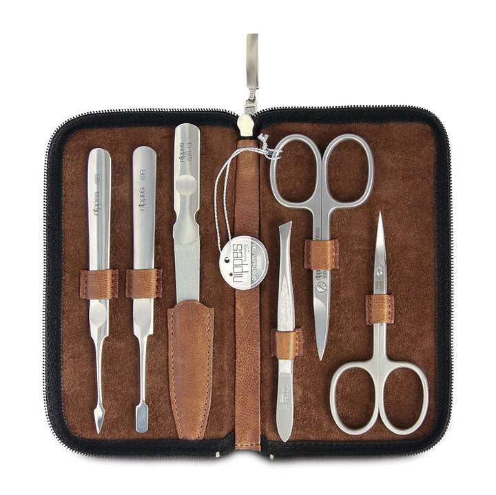 nippes Solingen Premium Line Maniküre Set Whiskey, 6-teilig, Edelstahl rost- und nickelfrei, Rindsle