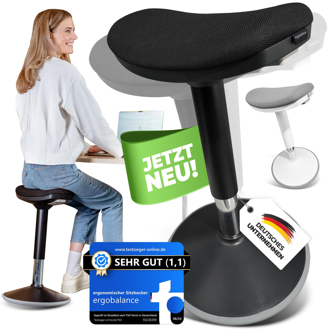 Ergonomischer Bürohocker [2 Sitzpositionen] höhenverstellbarer Sattelhocker [43–63 cm] Sitzhocker fü