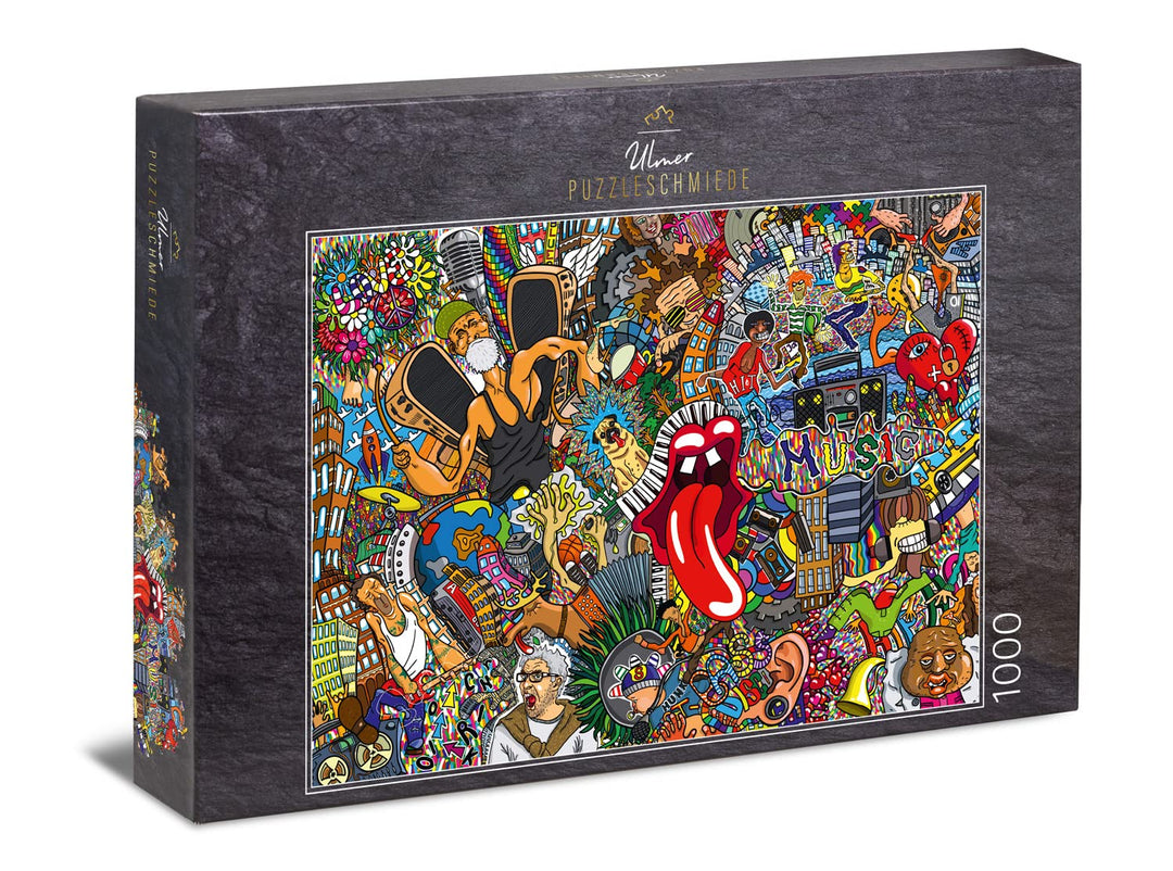 Ulmer Puzzleschmiede - Puzzle „Graffiti & Musik“ – Farbenfrohes 1000 Teile Kunst-Puzzle – Streetart-