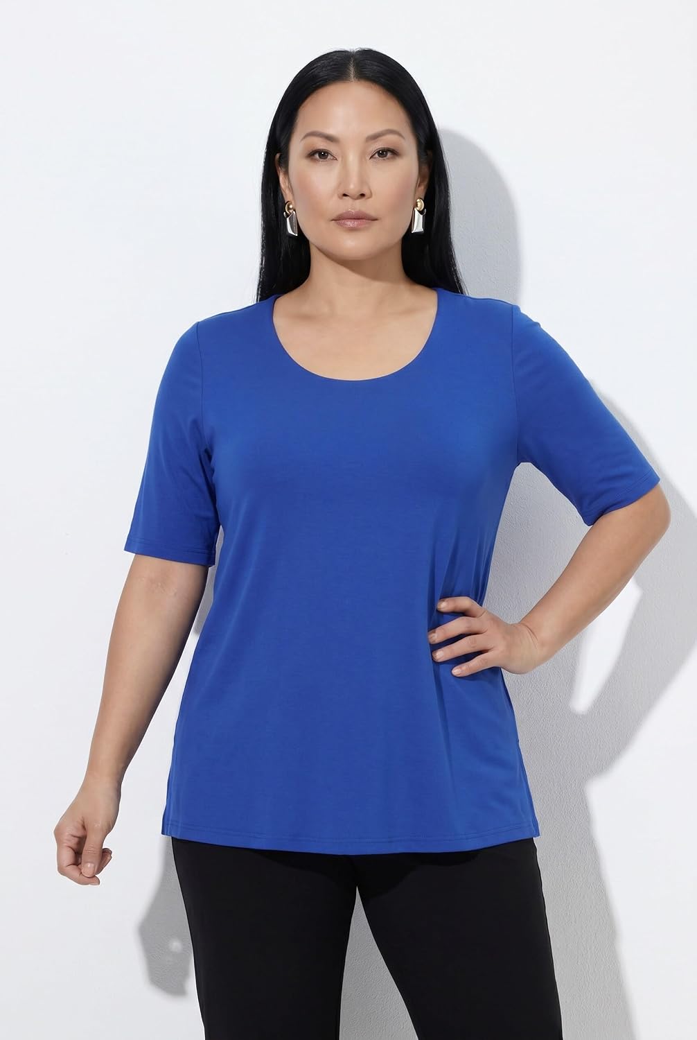 Ulla Popken Damen grosse Grössen Übergrössen Plus Size Shirt 1/2 Arm Doublelayer 820860 42-44 Kobalt